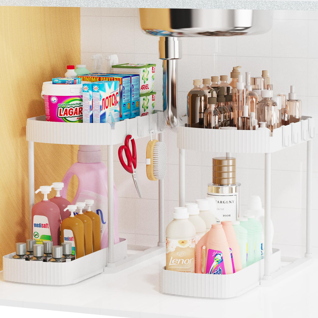 Ukeetap Twin Pull-Out Storage Racks, Under-Cabinet Organizer, 12.8" White