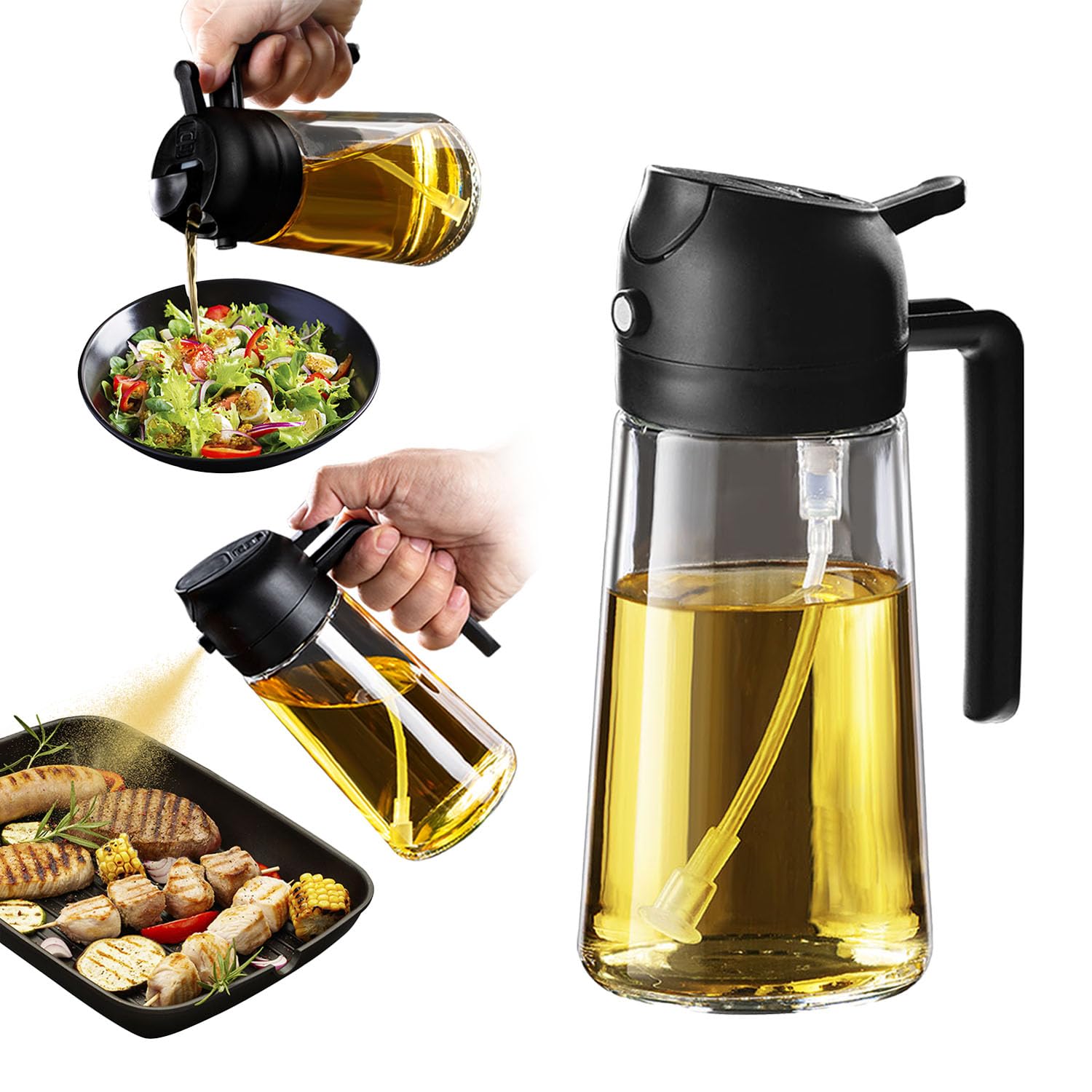 Multi-Use 16oz Olive Oil Spray Bottle - Black Kitchen Dispenser